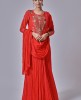 Red Chiffon Hand Embroidered Anarkali Suit 